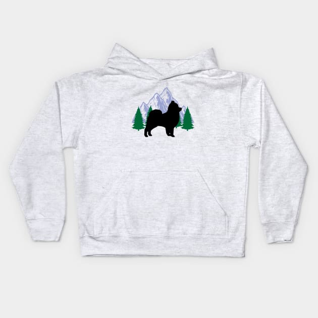 pomeranian dog silhouette mountain tree christmas Kids Hoodie by T-shirt verkaufen